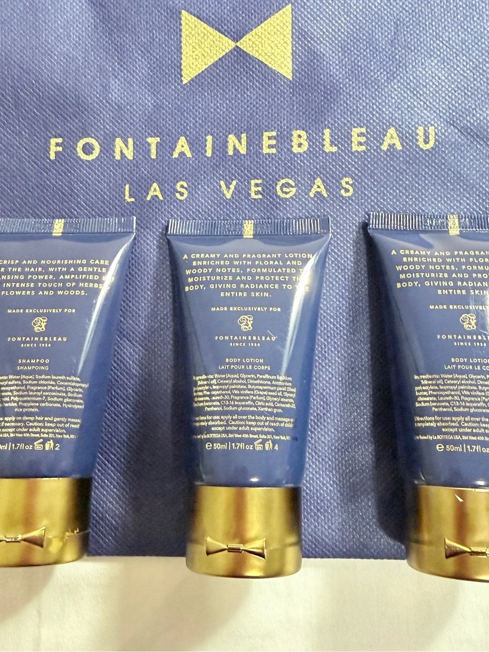 New Fontainebleau Las Vegas Hotel Toiletries Set – 1 Shampoo & 2 Body Lotion